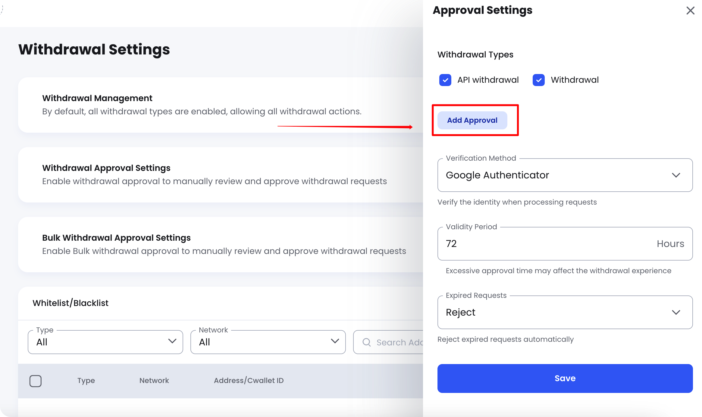 Open the Add Approval panel