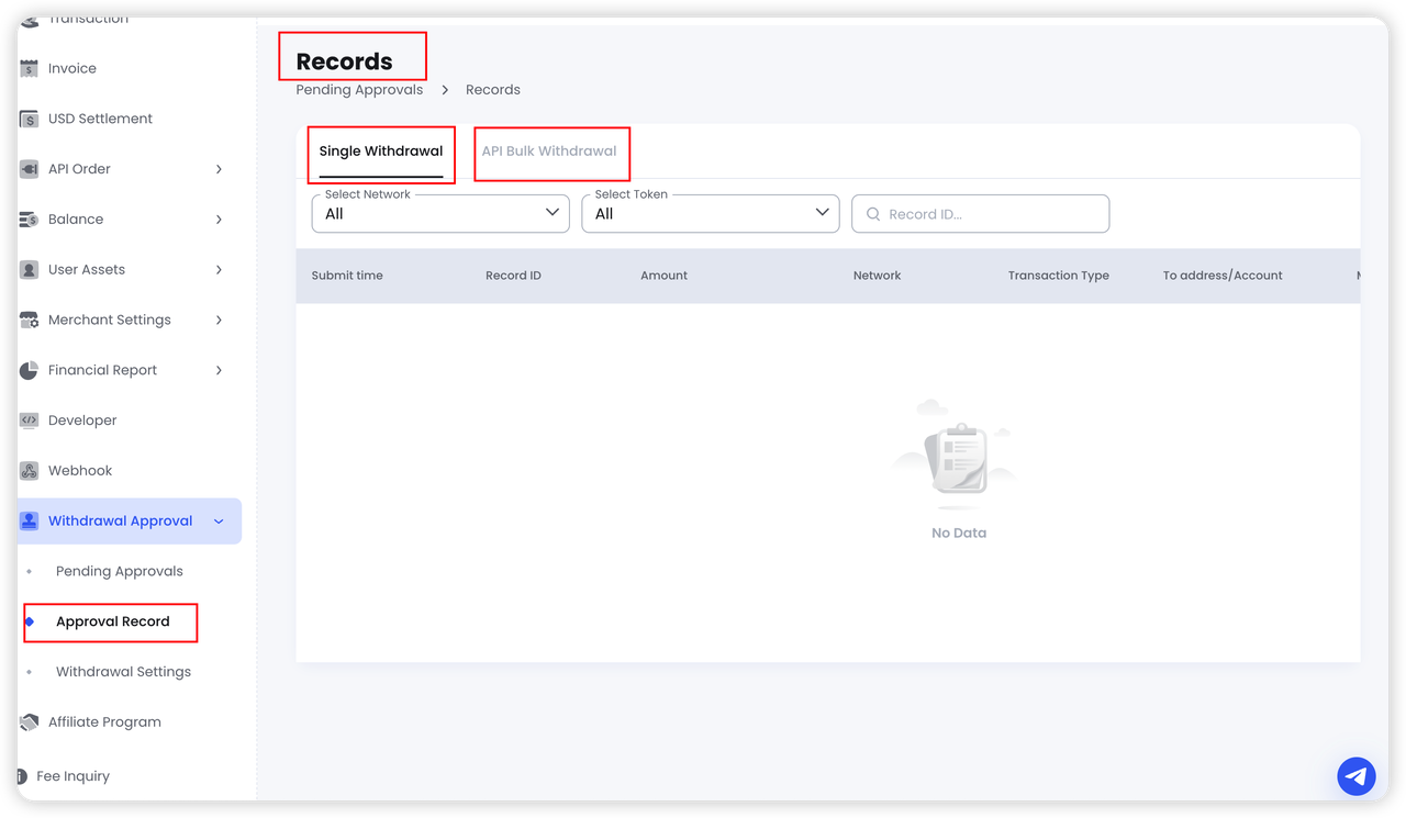 View withdrawal approval records