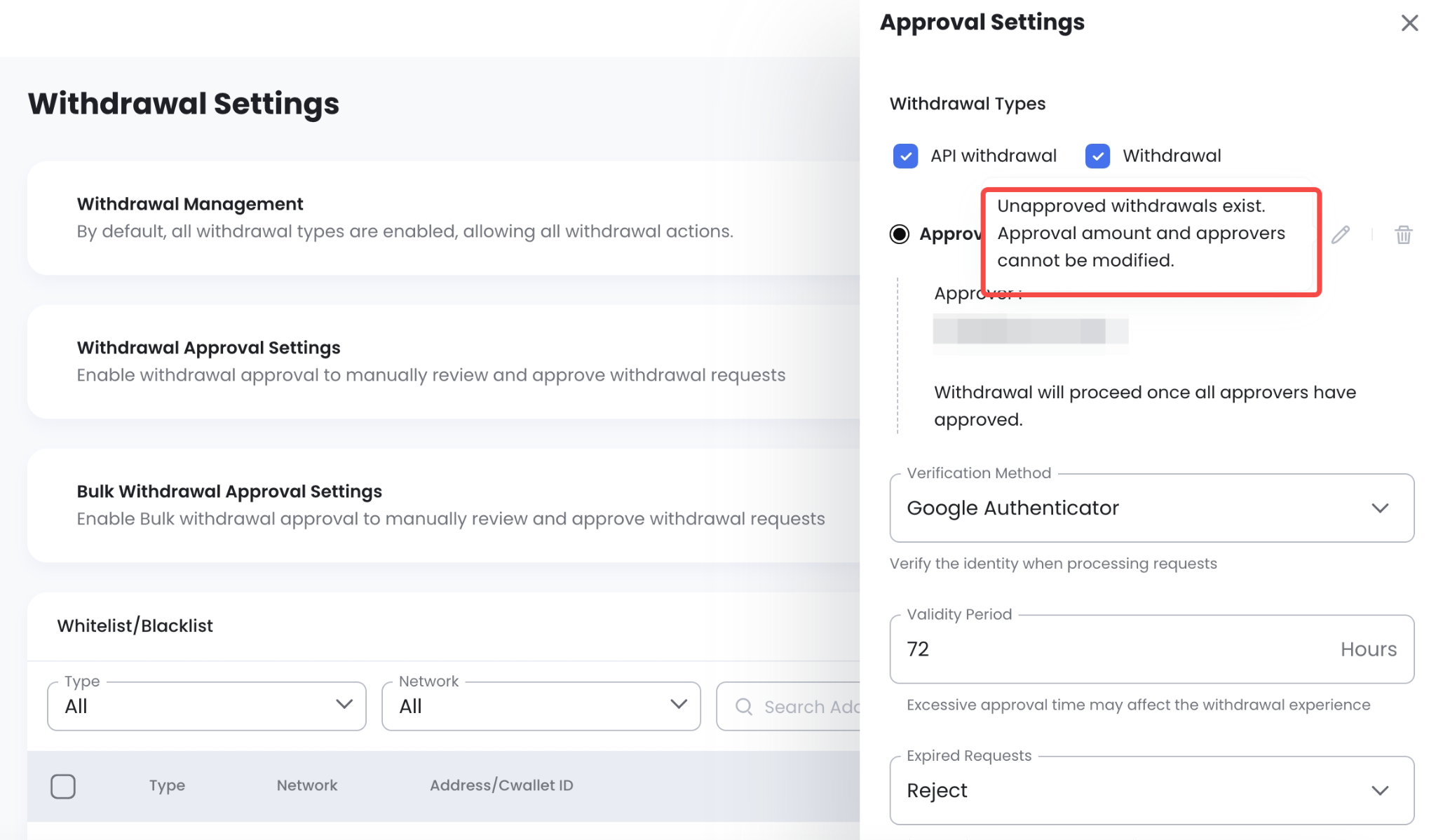 Pending request settings notice