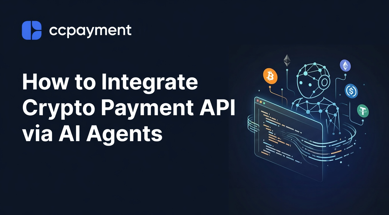 Developer guide cover: How to integrate crypto payment API via AI Agents using CCPayment technology.